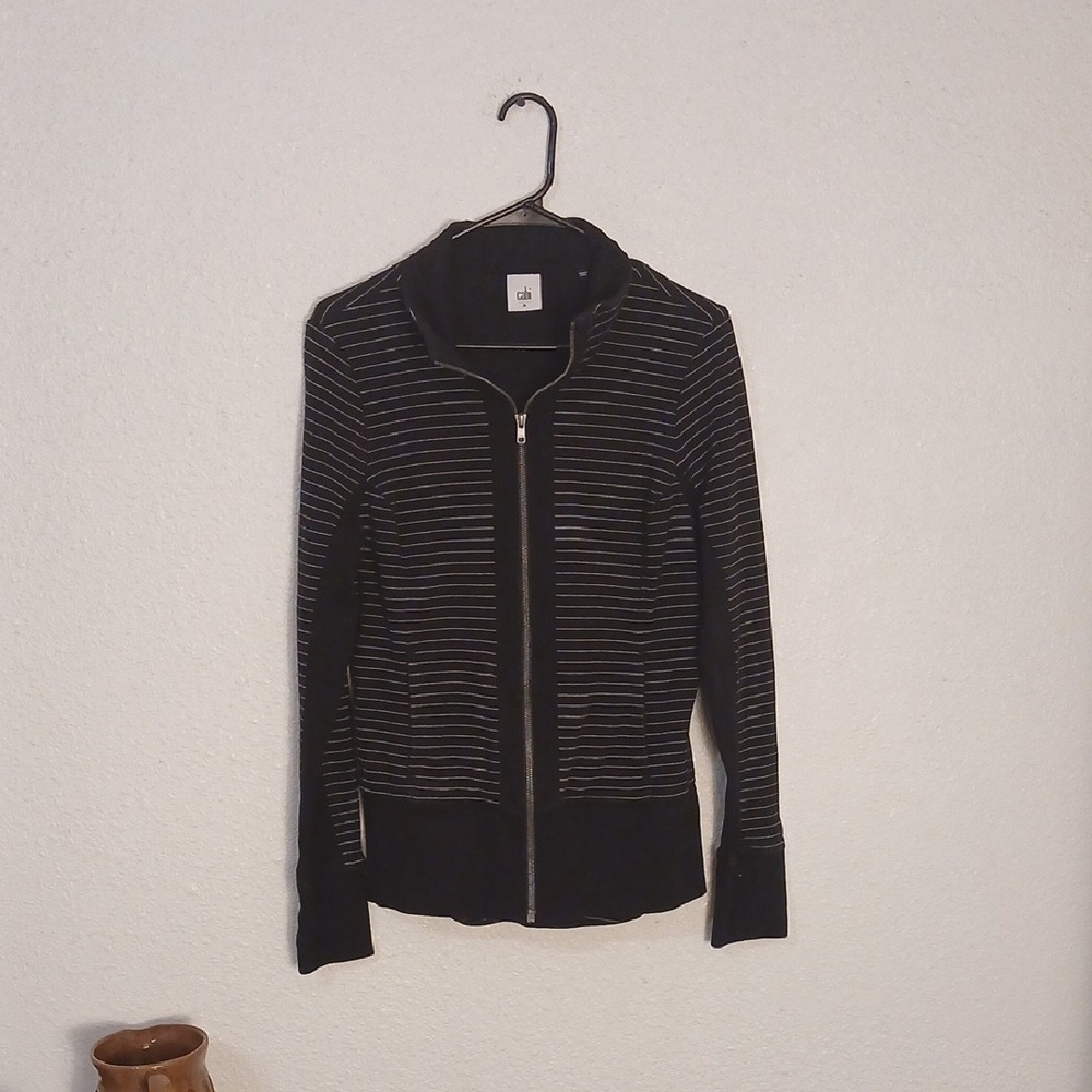 CAbi Black and Gray Striped Bomber Jacket